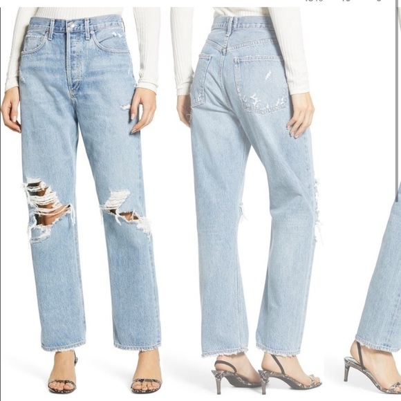 Agolde Denim - AGOLDE ‘90s Fit Loose Fit Jeans Fall Out Blue Washed Distressed High Rise